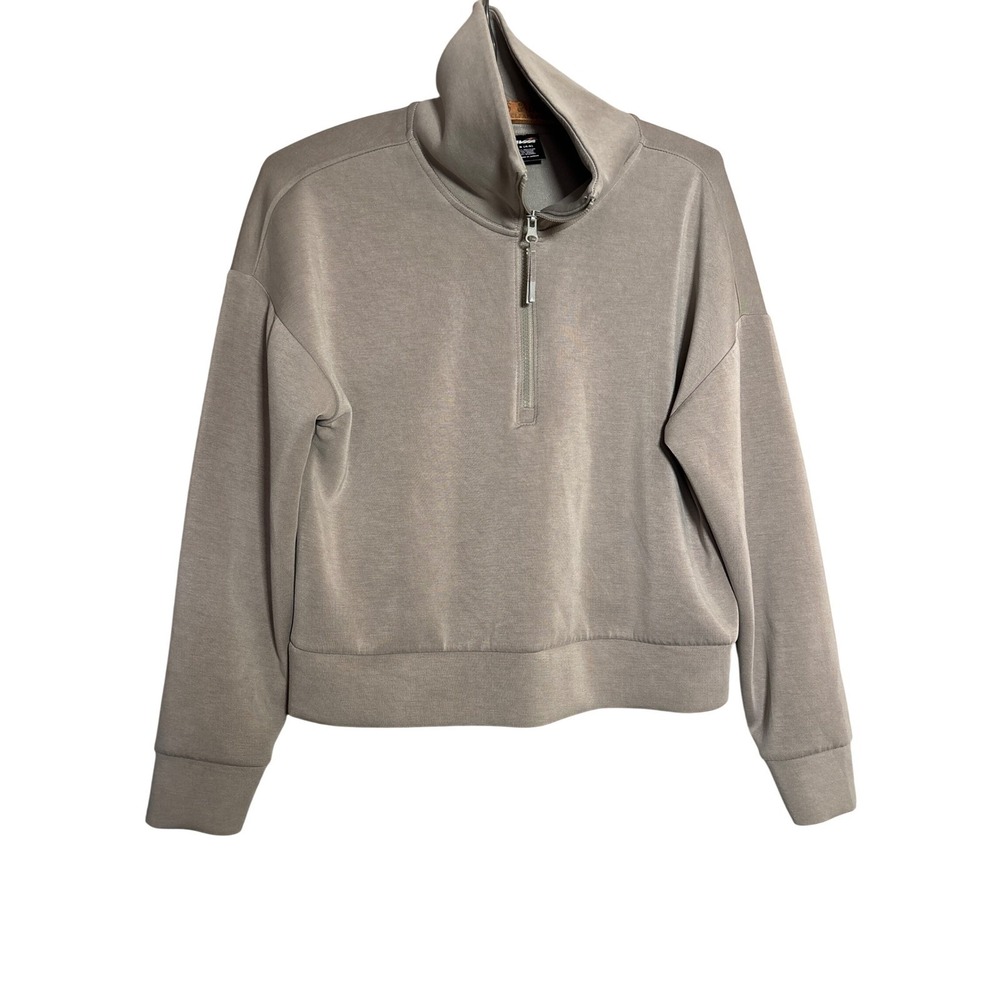 Avia Womens S Quarter Zip Pullover Sweatshirt Taupe Gray Scuba Knit Modal Active